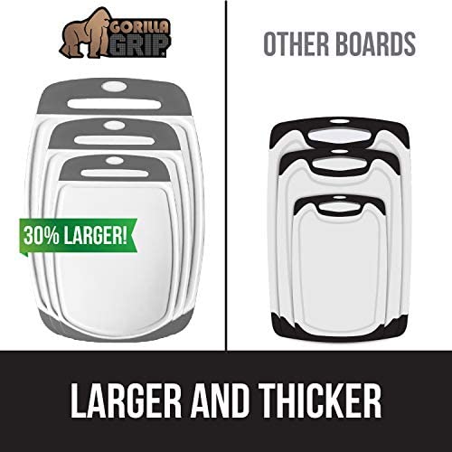 GORILLA GRIP Original Oversized Cutting Board, 3 Piece, BPA Free, Dishwasher Safe, Juice Grooves, Larger Thicker Boards, Easy Grip Handle, Non Porous, Extra Large, Kitchen, Set of 3, Gray - Image 3