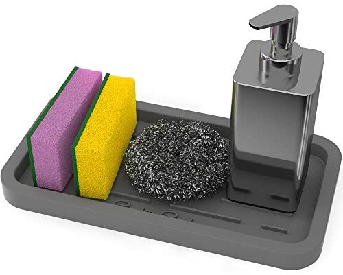 GOOD TO GOOD Silicone Sponges Holder – Kitchen Sink Organizer Tray for Sponge, Soap Dispenser, Scrubber and Other Dishwashing Accessories