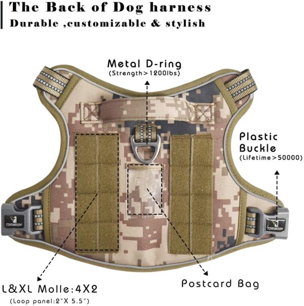 FIVEWOODY Tactical Dog Training Harness No Pulling Front Clip Leash Adhesion Reflective K9 Pet Working Vest Easy Control for Small Medium Large Dogs - Image 4