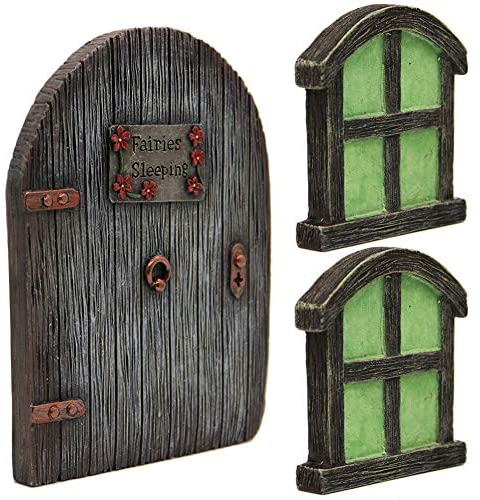 Juegoal Miniature Fairy Gnome Home Window and Door for Trees, Yard Art Garden Sculpture Decoration - Image 2